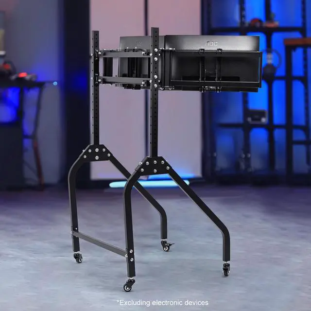 Main image of Minneer Sim Racing Triple Monitor Stand with Wheels Compatible with 27/32-inch Displays Height and Tilt Adjustable, A-Frame Base for Flight & Driving Simulator Cockpit Rig