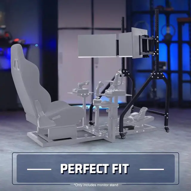 Alt view image 7 of 7 - Minneer Sim Racing Triple Monitor Stand with Wheels Compatible with 27/32-inch Displays Height and Tilt Adjustable, A-Frame Base for Flight & Driving Simulator Cockpit Rig