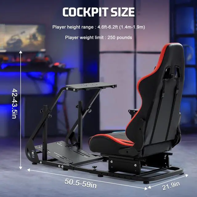 Alt view image 2 of 6 - Minneer Adjustable Racing Simulator Cockpit Frame with Gear Shifter Mount fit for Logitech G25 G27 G29 G920,Thrustmaster, with Red Seat Not Include Steering Wheel Pedal and Handbrake