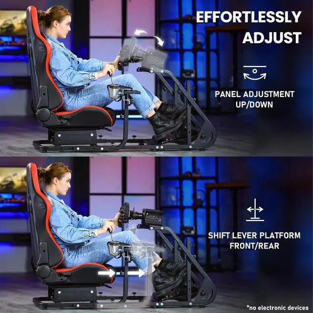 Alt view image 4 of 6 - Minneer Adjustable Racing Simulator Cockpit Frame with Gear Shifter Mount fit for Logitech G25 G27 G29 G920,Thrustmaster, with Red Seat Not Include Steering Wheel Pedal and Handbrake