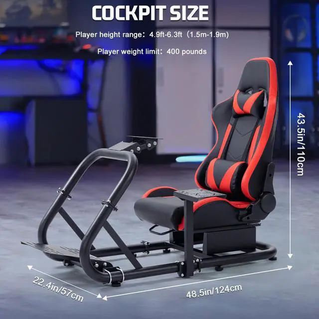 Alt view image 2 of 7 - Minneer Racing Sim Cockpit Stand with comfortable Seat Fit for Logitech/Fanatec/Thrustmaster G27 G923 G920,Large Round Tube&Adjustable Professional Driving Race Mount,Wheel Pedal Handbrake Not Include