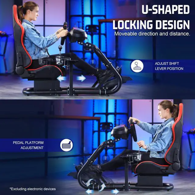 Alt view image 4 of 7 - Minneer Racing Sim Cockpit Stand with comfortable Seat Fit for Logitech/Fanatec/Thrustmaster G27 G923 G920,Large Round Tube&Adjustable Professional Driving Race Mount,Wheel Pedal Handbrake Not Include