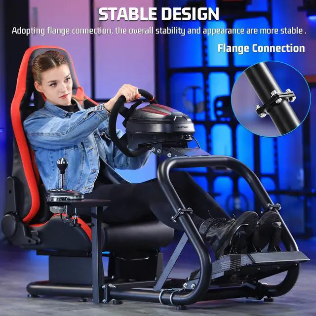 Alt view image 3 of 7 - Minneer Racing Sim Cockpit Stand with comfortable Seat Fit for Logitech/Fanatec/Thrustmaster G27 G923 G920,Large Round Tube&Adjustable Professional Driving Race Mount,Wheel Pedal Handbrake Not Include