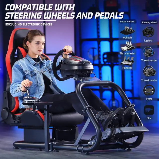 Alt view image 7 of 7 - Minneer Racing Sim Cockpit Stand with comfortable Seat Fit for Logitech/Fanatec/Thrustmaster G27 G923 G920,Large Round Tube&Adjustable Professional Driving Race Mount,Wheel Pedal Handbrake Not Include