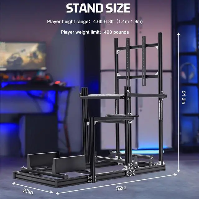 Alt view image 2 of 7 - Minneer 3060 Aluminum Profile Racing Simulator Cockpit with  TV Stand Compatible with Logitech/Thrustmaster/Fanatec Direct Drive Motors