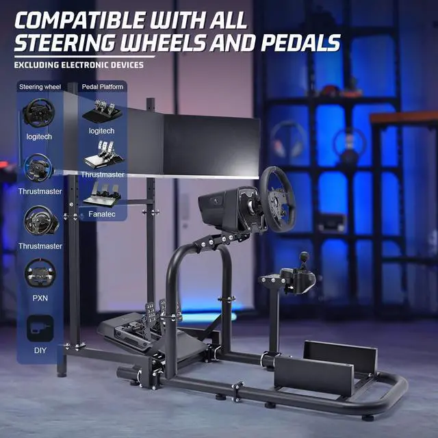 Alt view image 6 of 8 - Minneer Racing Simulator Cockpit with Triple Monitor Stand  Fit for Logitech/Thrustmaster/Fanatec G29 G920 G923 T248 T300 CSL DD, Wheel Shifter Pedals NOT Included