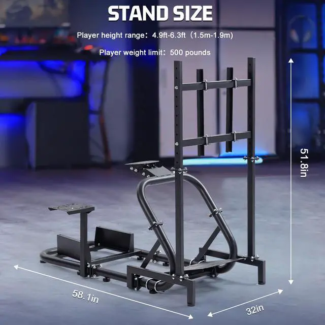 Alt view image 2 of 8 - Minneer Racing Sim Cockpit with Monitor Stand Fit for Logitech/Fanatec/Thrustmaster G27 G923 G920,50mm Large Round Tube Driving Simulator Stand, No Steering Wheel/Shift/Pedal/TV