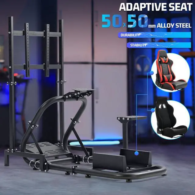 Alt view image 4 of 8 - Minneer Racing Sim Cockpit with Monitor Stand Fit for Logitech/Fanatec/Thrustmaster G27 G923 G920,50mm Large Round Tube Driving Simulator Stand, No Steering Wheel/Shift/Pedal/TV