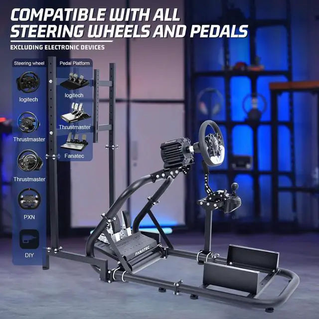 Alt view image 6 of 8 - Minneer Racing Sim Cockpit with Monitor Stand Fit for Logitech/Fanatec/Thrustmaster G27 G923 G920,50mm Large Round Tube Driving Simulator Stand, No Steering Wheel/Shift/Pedal/TV