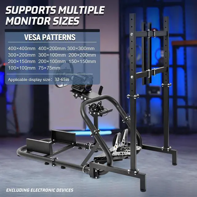 Alt view image 5 of 8 - Minneer Racing Sim Cockpit with Monitor Stand Fit for Logitech/Fanatec/Thrustmaster G27 G923 G920,50mm Large Round Tube Driving Simulator Stand, No Steering Wheel/Shift/Pedal/TV
