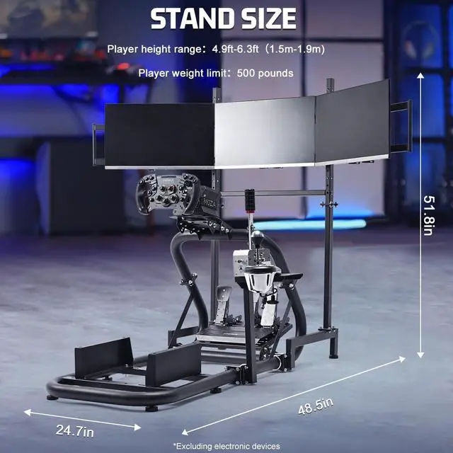 Alt view image 2 of 7 - Minneer Racing Sim Cockpit with Triple Monitor Stand Fit for Logitech/Fanatec/Thrustmaster G27 G923 G920,50mm Large Round Tube Driving Simulator Stand, No Steering Wheel/Shift/Pedal/TV