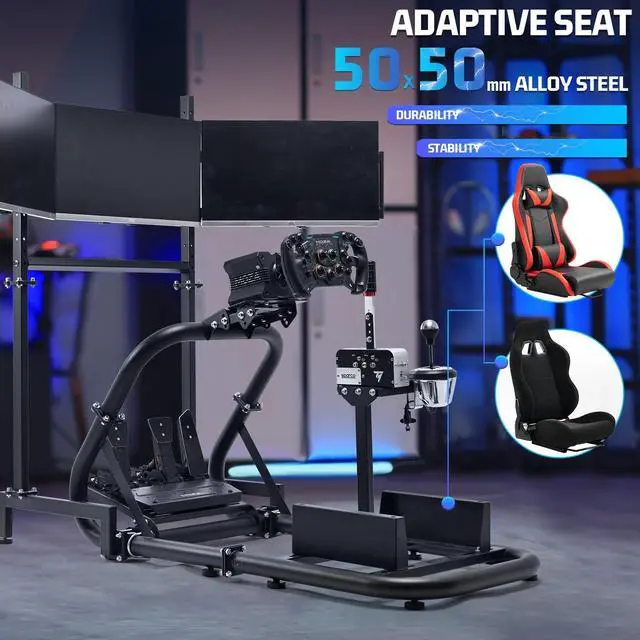 Alt view image 5 of 7 - Minneer Racing Sim Cockpit with Triple Monitor Stand Fit for Logitech/Fanatec/Thrustmaster G27 G923 G920,50mm Large Round Tube Driving Simulator Stand, No Steering Wheel/Shift/Pedal/TV