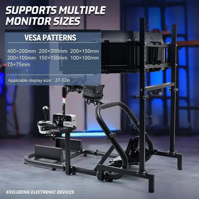 Alt view image 4 of 7 - Minneer Racing Sim Cockpit with Triple Monitor Stand Fit for Logitech/Fanatec/Thrustmaster G27 G923 G920,50mm Large Round Tube Driving Simulator Stand, No Steering Wheel/Shift/Pedal/TV