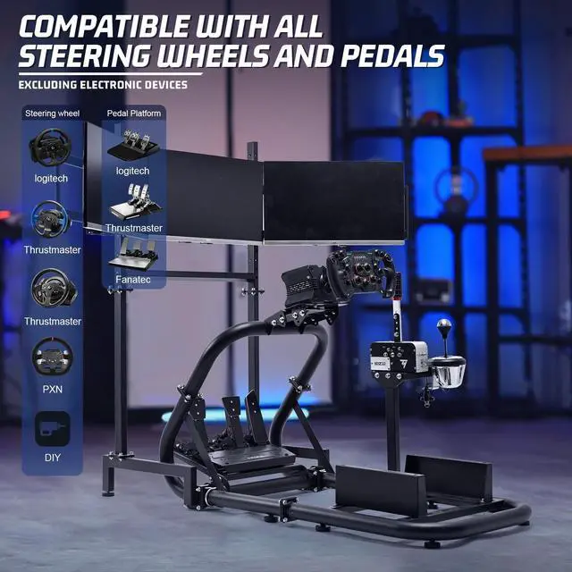 Alt view image 6 of 7 - Minneer Racing Sim Cockpit with Triple Monitor Stand Fit for Logitech/Fanatec/Thrustmaster G27 G923 G920,50mm Large Round Tube Driving Simulator Stand, No Steering Wheel/Shift/Pedal/TV