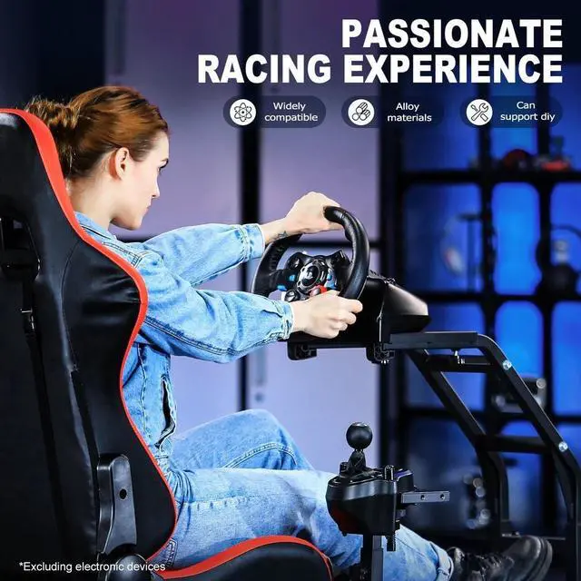 Alt view image 2 of 6 - Minneer Adjustable Gaming Racing Simulator Cockpit with Red Seat Fits for Logitech G29 G920 G923,Thrustmaster T300,Steering Wheel Stand, Not Including Steering Wheel, Pedal and Handbrake