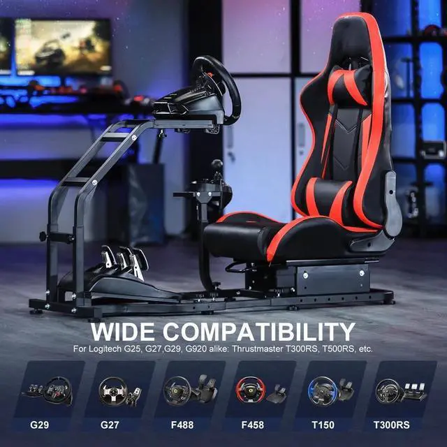 Alt view image 5 of 6 - Minneer Adjustable Gaming Racing Simulator Cockpit with Red Seat Fits for Logitech G29 G920 G923,Thrustmaster T300,Steering Wheel Stand, Not Including Steering Wheel, Pedal and Handbrake