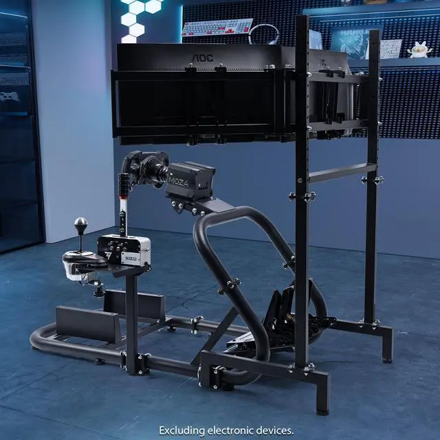 Minneer Racing Sim Cockpit with Triple Monitor Stand Fit for Logitech/Fanatec/Thrustmaster G27 G923 G920,50mm Large Round Tube Driving Simulator Stand, No Steering Wheel/Shift/Pedal/TV