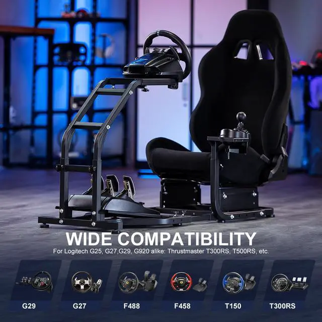 Alt view image 7 of 7 - Minneer Extensible Ladder Type Driving Simulator Cockpit with Black Seat Fit for Logitech/Thrustmaster/Fanatec G29/G920/G923/T248/TX Racing Steering Wheel Stand