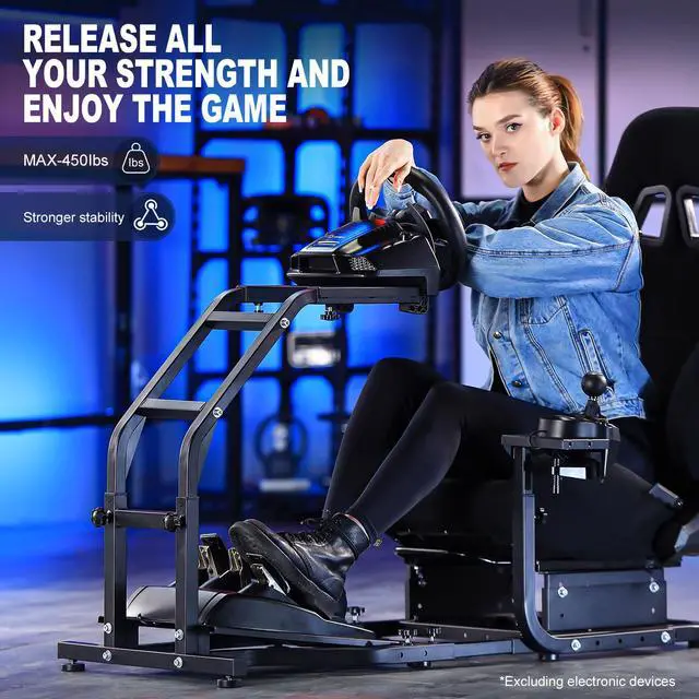 Alt view image 5 of 7 - Minneer Extensible Ladder Type Driving Simulator Cockpit with Black Seat Fit for Logitech/Thrustmaster/Fanatec G29/G920/G923/T248/TX Racing Steering Wheel Stand