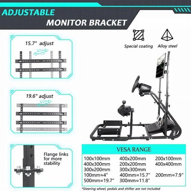 Alt view image 3 of 7 - Minneer Racing Simulator Cockpit with Monitor Frame Fit Logitech G29 G920 G923