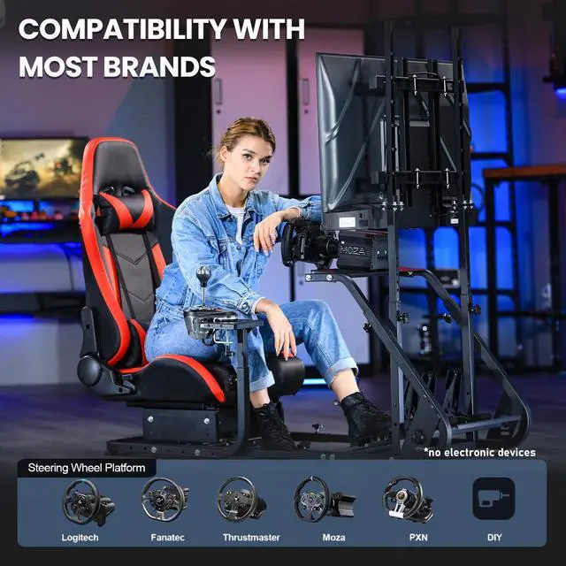 Alt view image 6 of 6 - Minneer Racing Simulator Cockpit with Monitor Stand Racing Seat Fit for Logitech GPRO G29 G920 G923 Thrustmaster T80 T300RS GT Fanatec Adjustable Sim Racing Stand without Wheel Shift Lever Pedal TV