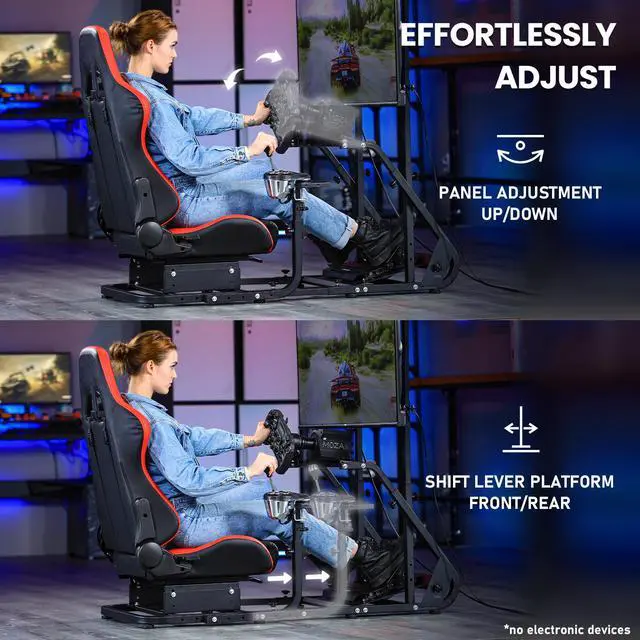 Alt view image 3 of 6 - Minneer Racing Simulator Cockpit with Monitor Stand Racing Seat Fit for Logitech GPRO G29 G920 G923 Thrustmaster T80 T300RS GT Fanatec Adjustable Sim Racing Stand without Wheel Shift Lever Pedal TV