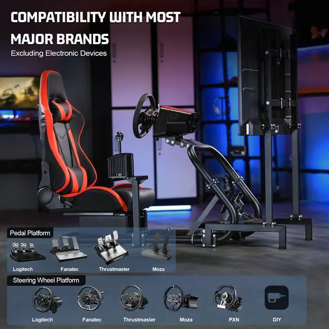 Alt view image 7 of 7 - Minneer Adjustable Racing Cockpit with TV Stand Red Seat Fit for Logitech,Thrustmaster,Fanatec,G923,G920,T500,Wheel Shifter Pedals TV NOT Included
