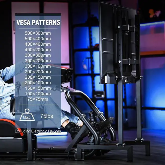 Alt view image 5 of 7 - Minneer Adjustable Racing Cockpit with TV Stand Red Seat Fit for Logitech,Thrustmaster,Fanatec,G923,G920,T500,Wheel Shifter Pedals TV NOT Included