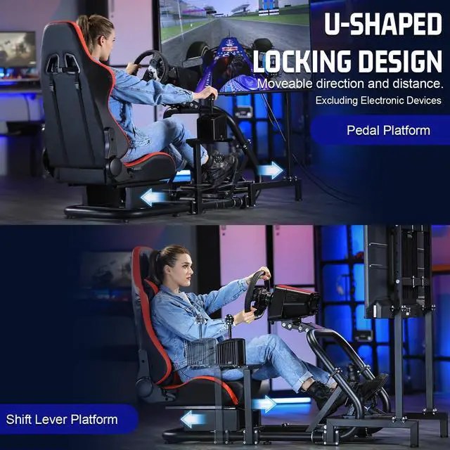 Alt view image 6 of 7 - Minneer Adjustable Racing Cockpit with TV Stand Red Seat Fit for Logitech,Thrustmaster,Fanatec,G923,G920,T500,Wheel Shifter Pedals TV NOT Included