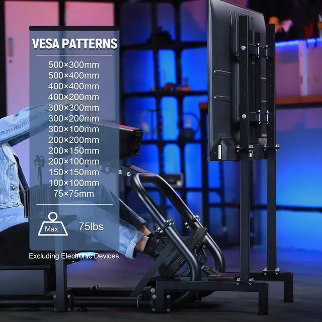 Alt view image 5 of 7 - Minneer Racing Simulator Cockpit with TV Stand&Seat Adjustable Fit for Logitech I Thrustmaster I FANATEC G920,Double Arm Triangle Support,Shifter Platform Upgrade,No Wheel Pedal TV Handbrake