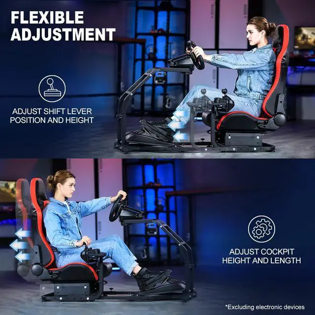 Alt view image 4 of 6 - Minneer Extensible Ladder Type Driving Simulator Cockpit with Red Seat Fit for Logitech/Thrustmaster/Fanatec G29/G920/G923/G27/T248 Racing Steering Wheel Stand