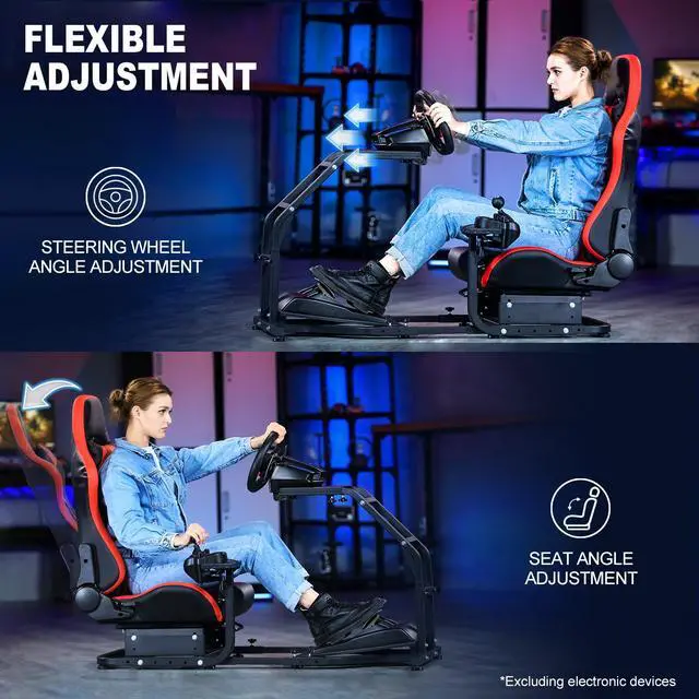 Alt view image 3 of 6 - Minneer Extensible Ladder Type Driving Simulator Cockpit with Red Seat Fit for Logitech/Thrustmaster/Fanatec G29/G920/G923/G27/T248 Racing Steering Wheel Stand