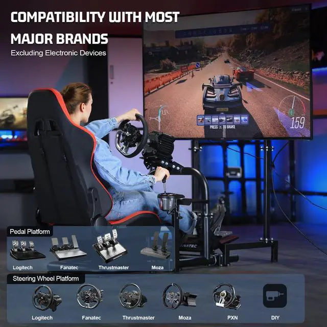 Alt view image 6 of 7 - Minneer Driving Simulator Cockpit with Monitor Stand & Red Seat Fit for G923 G920 T500,Fantec,T3PA/TGT, Racing bracket Steering wheel stand Stable & Strong, Wheel and Pedals Not Included