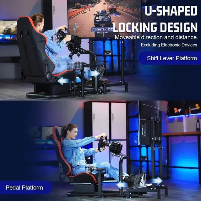 Alt view image 4 of 7 - Minneer Driving Simulator Cockpit with Monitor Stand & Red Seat Fit for G923 G920 T500,Fantec,T3PA/TGT, Racing bracket Steering wheel stand Stable & Strong, Wheel and Pedals Not Included