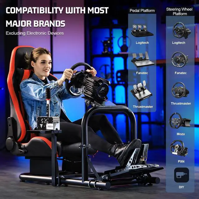 Alt view image 6 of 7 - Minneer Racing simulator Cockpit with Red Seat Fit for Logitech G25 G27 G920,Thrustmaster/Fanatec race car seat, Adjustable driving simulator Steering Wheel Stand, Wheel,Pedal & Shifter Not Include