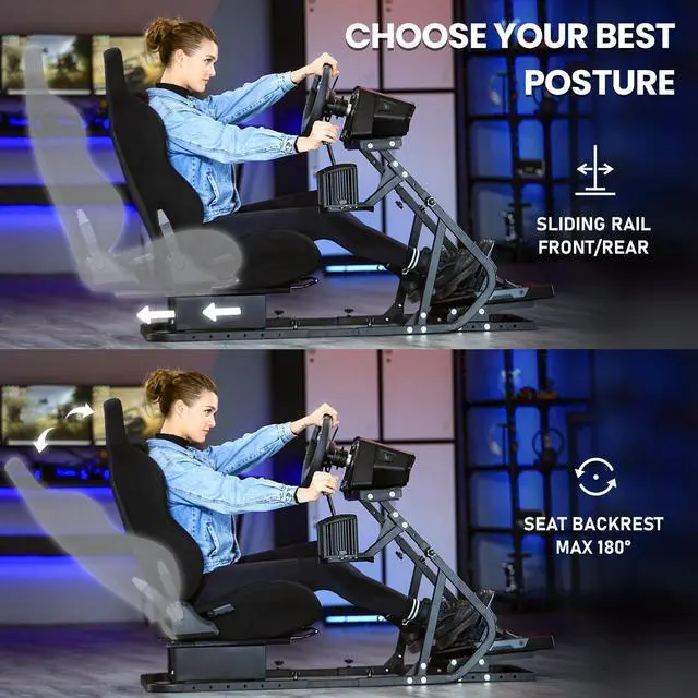 Alt view image 5 of 7 - Minneer G29 Racing Simulator Cockpit with Black Seat Compatible with Thrustmaster/Logitech/PXN/Fanatec G29 G923 G920 T300 T248 Directly drive motor within 5n/m