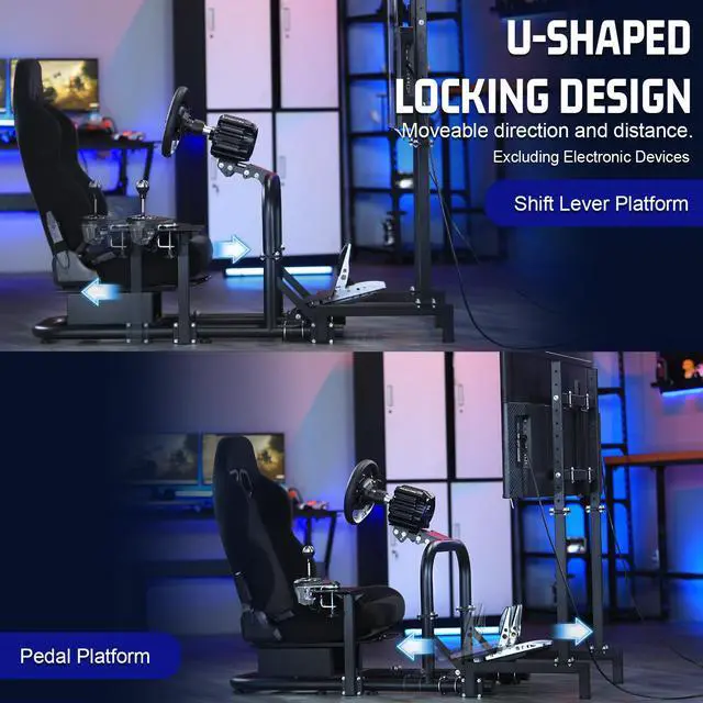 Alt view image 4 of 7 - Minneer Pro Stability racing simulator cockpit Black Racing Seat Equipped with Display TV Stand fit for race car seat Logitech, Thrustmaster, Fanatec, pc, Xbox, Ps5, Wheel Shifter Pedals NOT Included