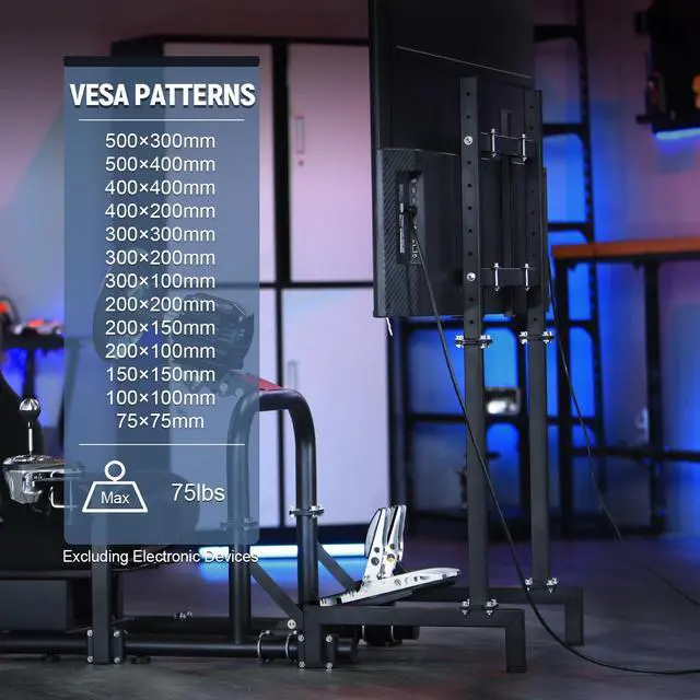 Alt view image 6 of 7 - Minneer Pro Stability racing simulator cockpit Black Racing Seat Equipped with Display TV Stand fit for race car seat Logitech, Thrustmaster, Fanatec, pc, Xbox, Ps5, Wheel Shifter Pedals NOT Included