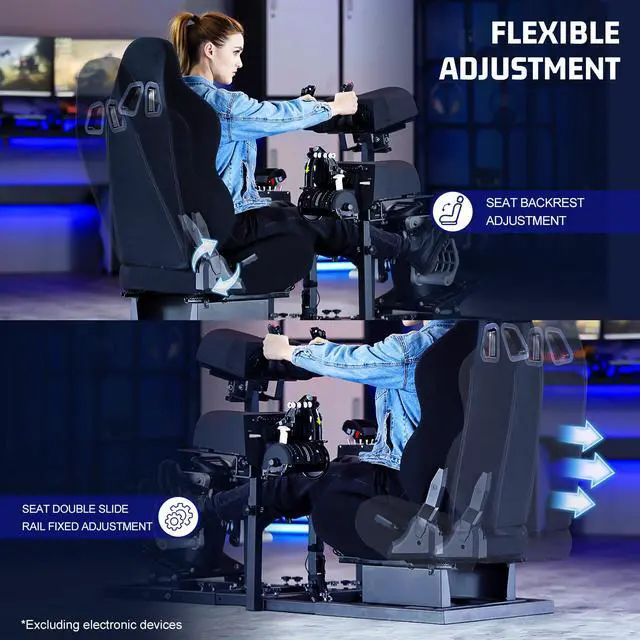 Alt view image 4 of 5 - Minneer Flight Game Black Seat Mount with Double Multiple Shift Lever Compatible with Logitech,Thrustmaster,Hotas Warthog, G29 G27 G923,Flight Sim Stand, Steering Wheel Pedal Shifter Not Included