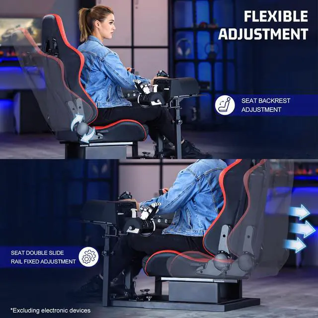 Alt view image 4 of 5 - Minneer Flight Game Red Playseat Cockpit with Double Multiple Shift Lever Compatible with Logitech, Thrustmaster,Hotas Warthog, Flight Sim Stand, Throttle Joystick Keyboard Not Included