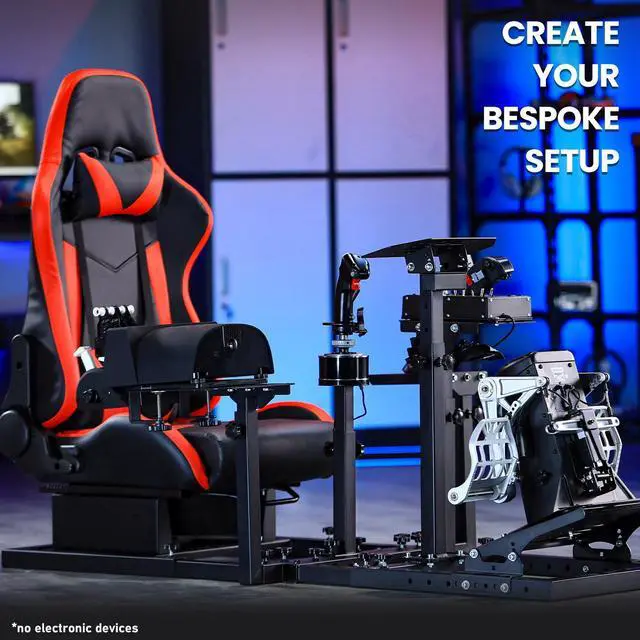 Alt view image 2 of 6 - Minneer RACING/FLYING Simulation Cockpit with Red Seat Hotas Mount Joystick Stand Compatible with Logitech G X52/X52 Pro/X56/X56 Rhino Hotas