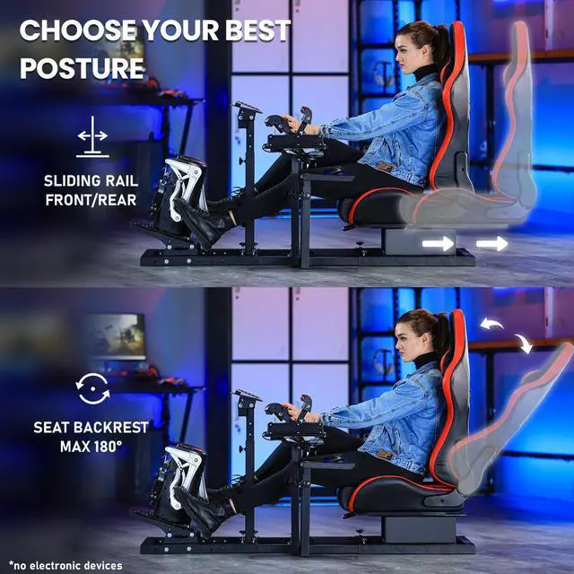 Alt view image 5 of 6 - Minneer RACING/FLYING Simulation Cockpit with Red Seat Hotas Mount Joystick Stand Compatible with Logitech G X52/X52 Pro/X56/X56 Rhino Hotas