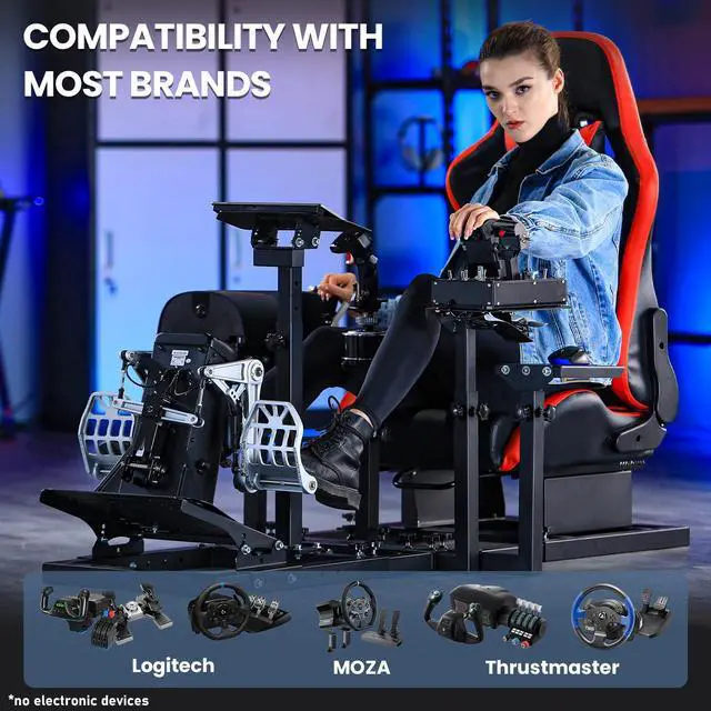 Alt view image 6 of 6 - Minneer RACING/FLYING Simulation Cockpit with Red Seat Hotas Mount Joystick Stand Compatible with Logitech G X52/X52 Pro/X56/X56 Rhino Hotas