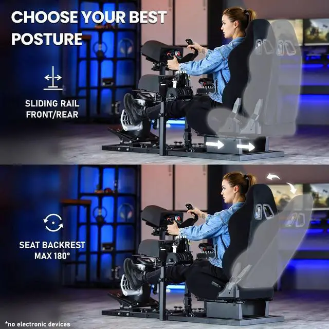 Alt view image 5 of 6 - Minneer Universal Flight Simulation Cockpit with Racing Seat or Racing Wheel Stand Adjustable Compatible with Thrustmaster HOTAS Warthog,Logitech G29 G920  .Not Included Wheels,Pedals,Throttle.