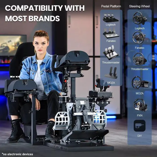 Alt view image 6 of 6 - Minneer Universal Flight Simulation Cockpit with Racing Seat or Racing Wheel Stand Adjustable Compatible with Thrustmaster HOTAS Warthog,Logitech G29 G920  .Not Included Wheels,Pedals,Throttle.