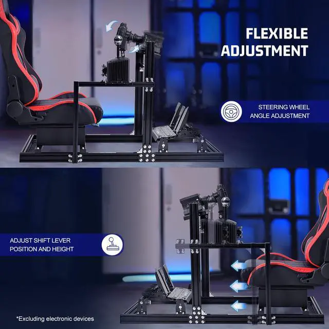 Alt view image 5 of 7 - Minneer Racing Simulator Cockpit with Red Seat Aluminium racing stand for Logitech G920 G923 Thrustmaster T300RS without steering wheel, pedals and handbrake