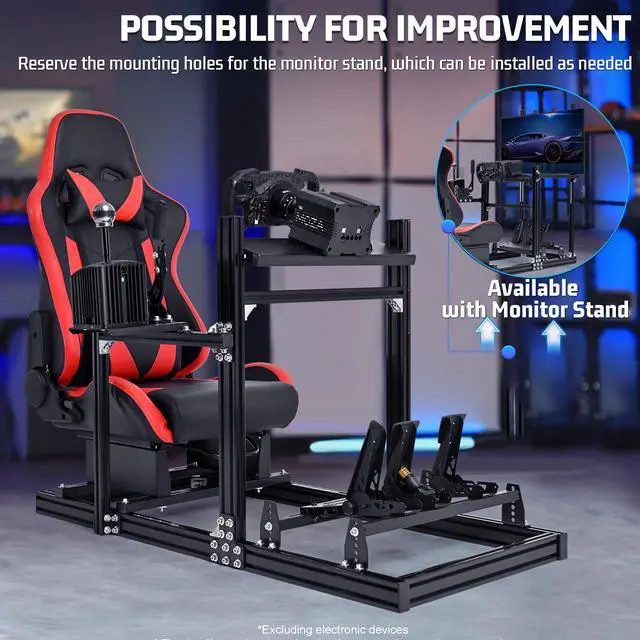 Alt view image 4 of 7 - Minneer Racing Simulator Cockpit with Red Seat Aluminium racing stand for Logitech G920 G923 Thrustmaster T300RS without steering wheel, pedals and handbrake