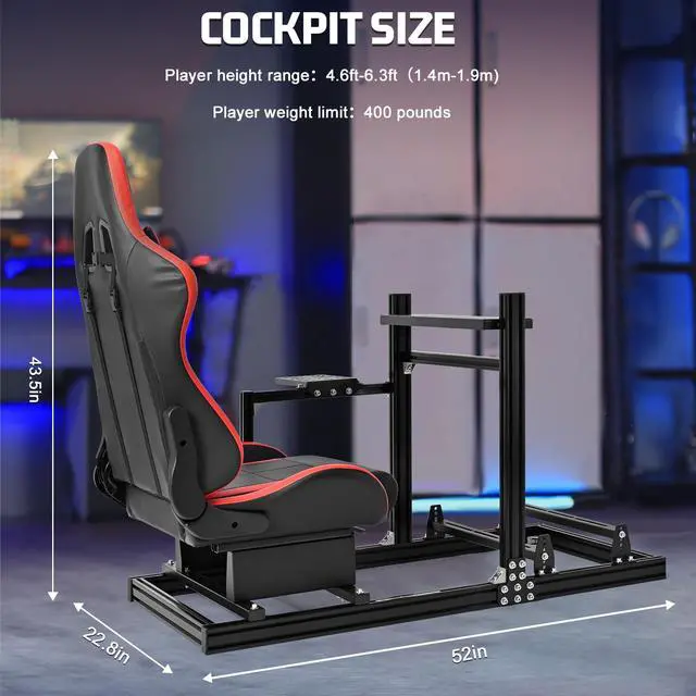 Alt view image 2 of 7 - Minneer Racing Simulator Cockpit with Red Seat Aluminium racing stand for Logitech G920 G923 Thrustmaster T300RS without steering wheel, pedals and handbrake