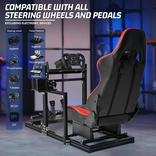 Alt view image 6 of 7 - Minneer Racing Simulator Cockpit with Red Seat Aluminium racing stand for Logitech G920 G923 Thrustmaster T300RS without steering wheel, pedals and handbrake
