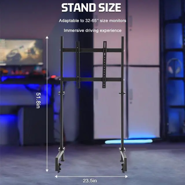 Alt view image 2 of 7 - Minneer Racing Sim Monitor Frame for Racing Simulator Cockpit Support Screens from 24 to 60 inches Stable & Height Position Adjustable Racing TV Mount Display Stand for TV and PC Monitors